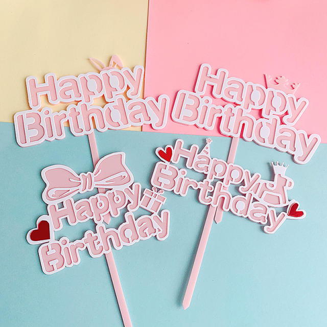 INS pink color happy birthday cake toppers