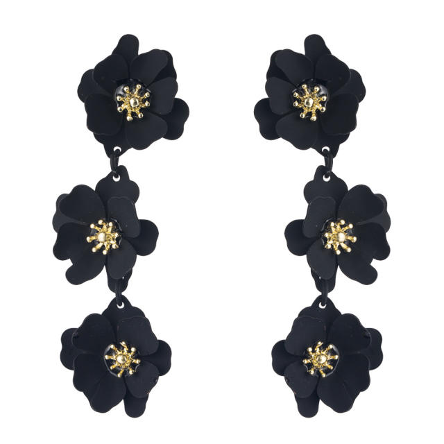 Multi-layer flower long dangling earrings