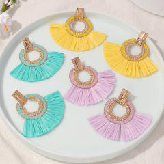 Fan-shaped bohemian hoop tassel earrings