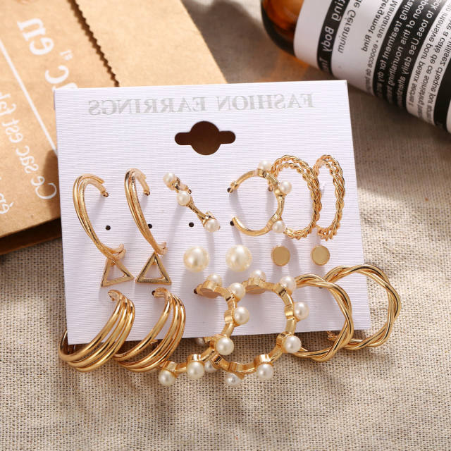 Vintage Pearl ring earrings suit 9 pairs
