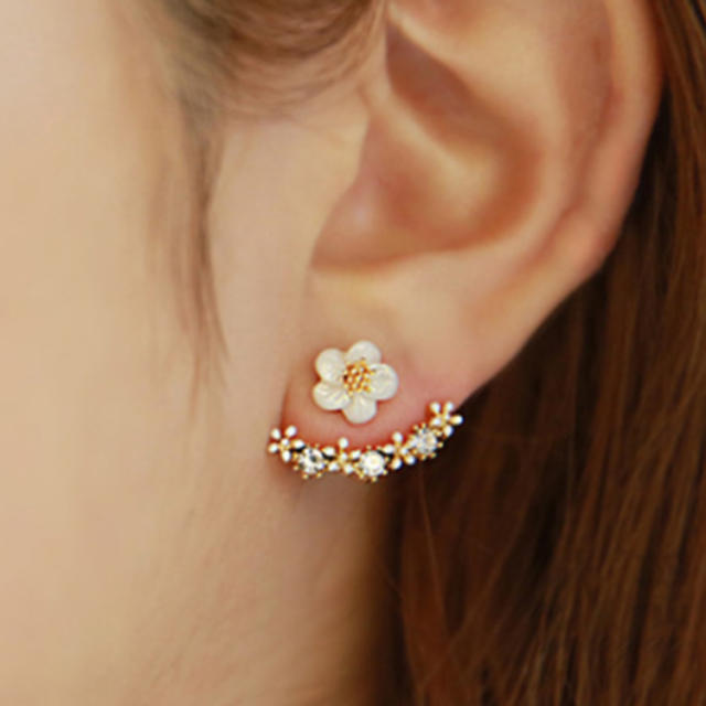 925 silver rhinestone flowers jacket earrings