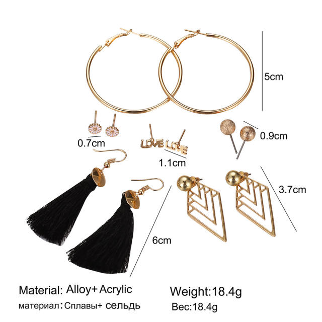 Fashion alphabet letter earrings Tassel Earrings Set 6 pairs