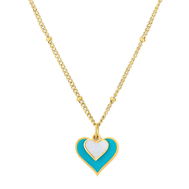 Color blue white heart layer stainless steel necklace
