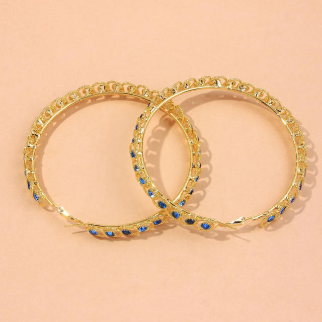 Blue color glass crystal hoop earrings