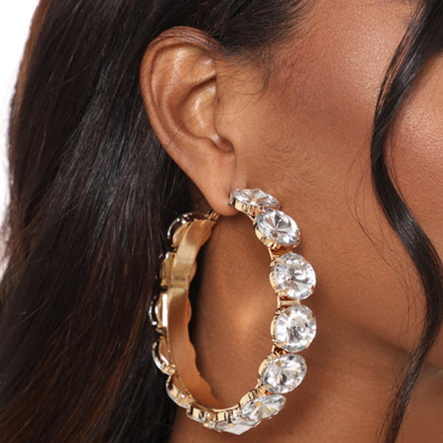 Round glass crystal big hoop earrings