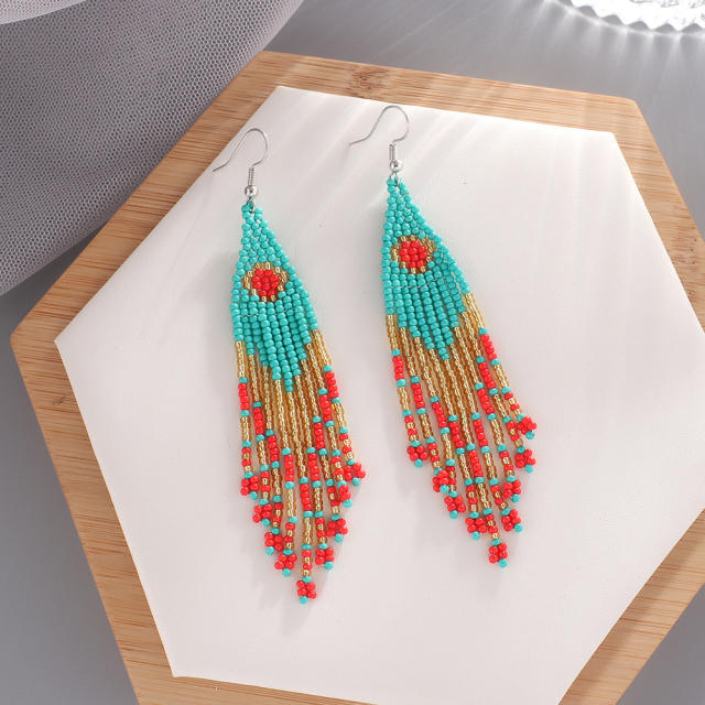 Boho seed beads long tassel earrings