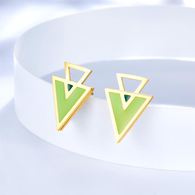 Vintage color geometric shape stainless steel ear studs