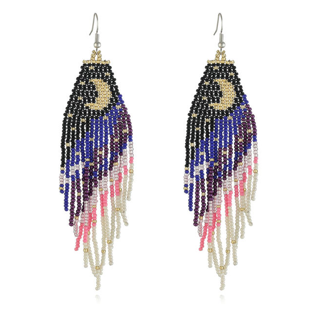 Boho the moon seed beads tassel earrings