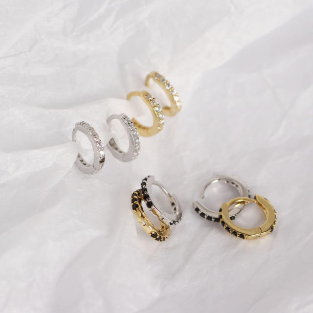 S925 silver diamond hoop huggie earrings
