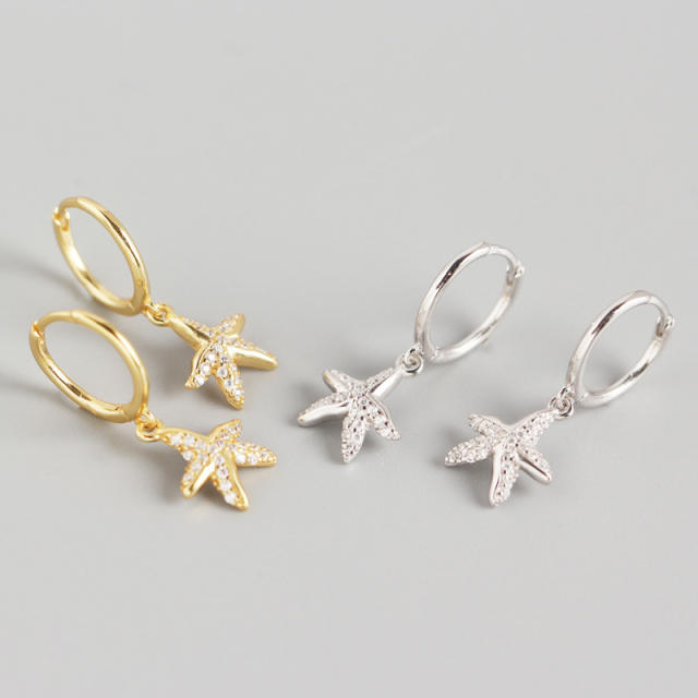 S925 starfish drop diamond huggie earrings