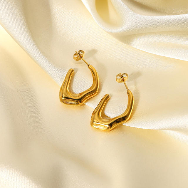INS irregular  C shaped stainless steel earrings