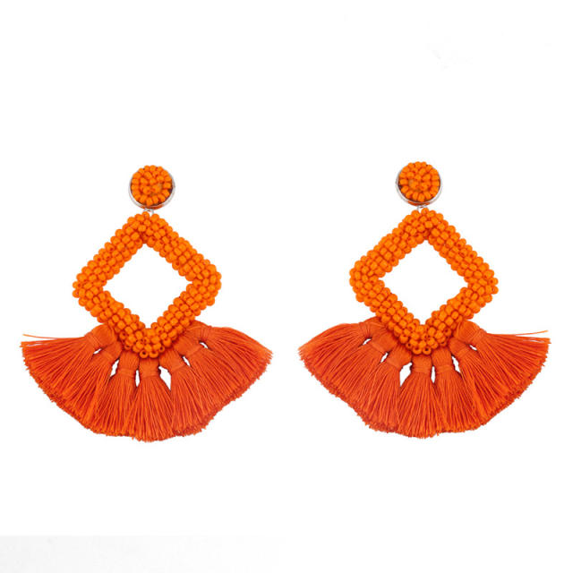 Fashion rhombus seed bead tassel earrings