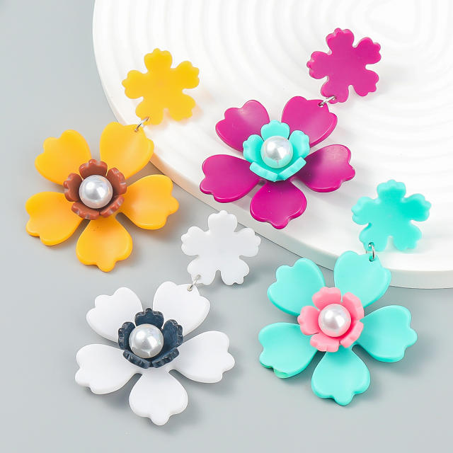 Boho color flower dangle earrings