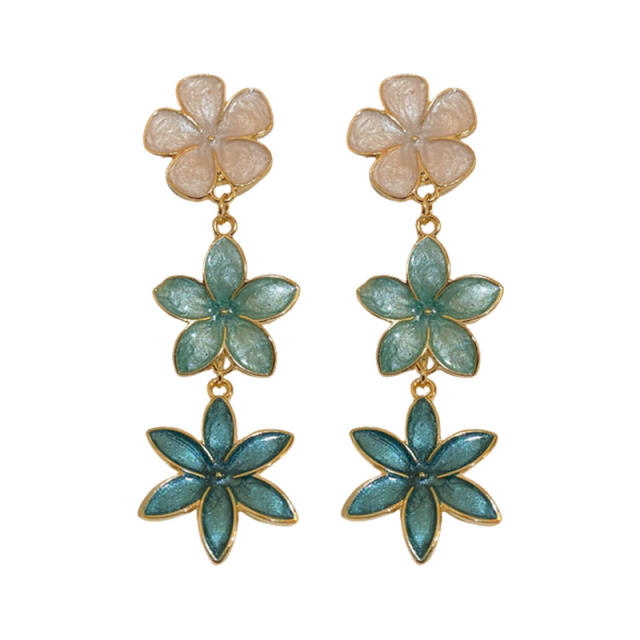 Enamel flower dangle earrings