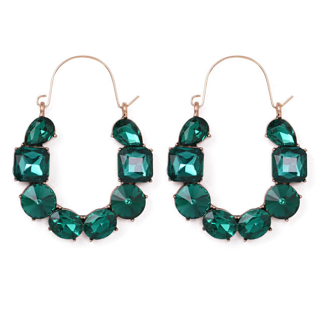 U shaped colored glass crystal hoop earrings