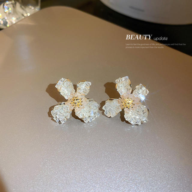 S925 sterling silver needle flower ear studs