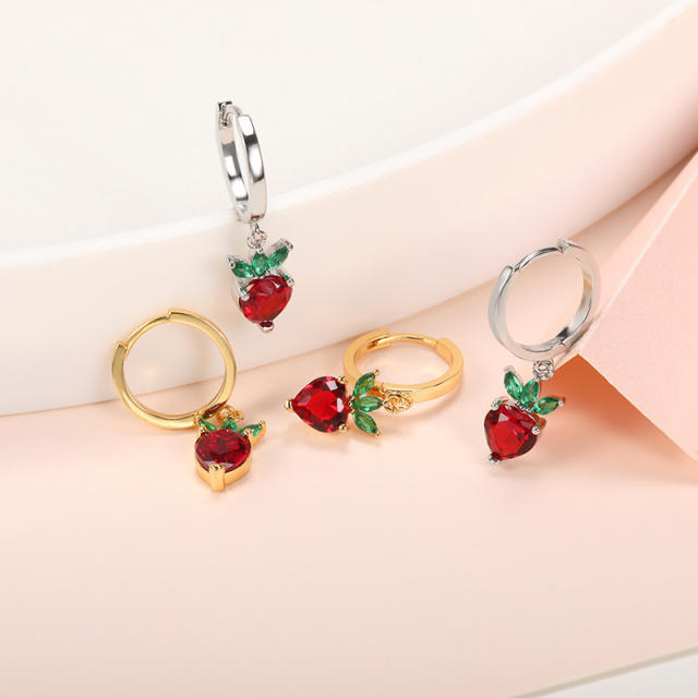 Color cubic zircon fruit huggie earrings