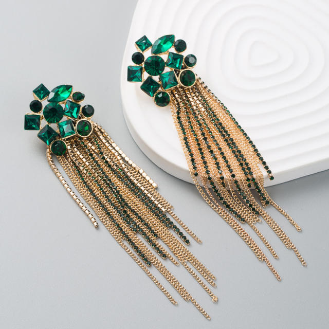 Elegant tassel color glass crystal earrings