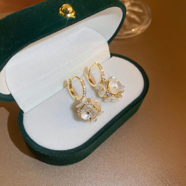 Real gold plated CZ flower huggie earrings