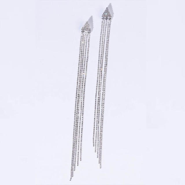 Ins design long tassel rhinestone earrings