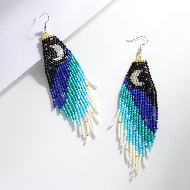 Blue color seed beads tassel earrings