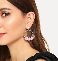 Pearl Flower circle dangling earrings