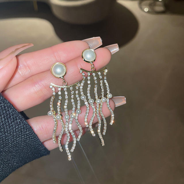 Diamond tassel dangle earrings