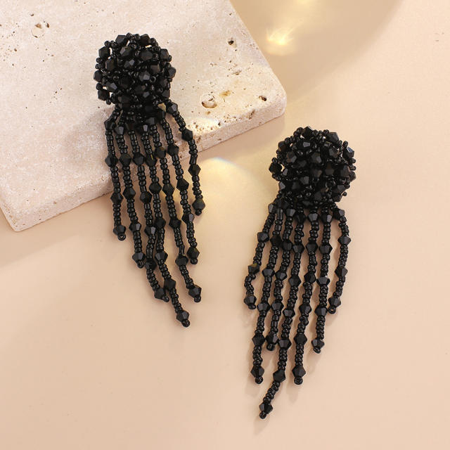 Boho crystal beads tassel dangle earrings