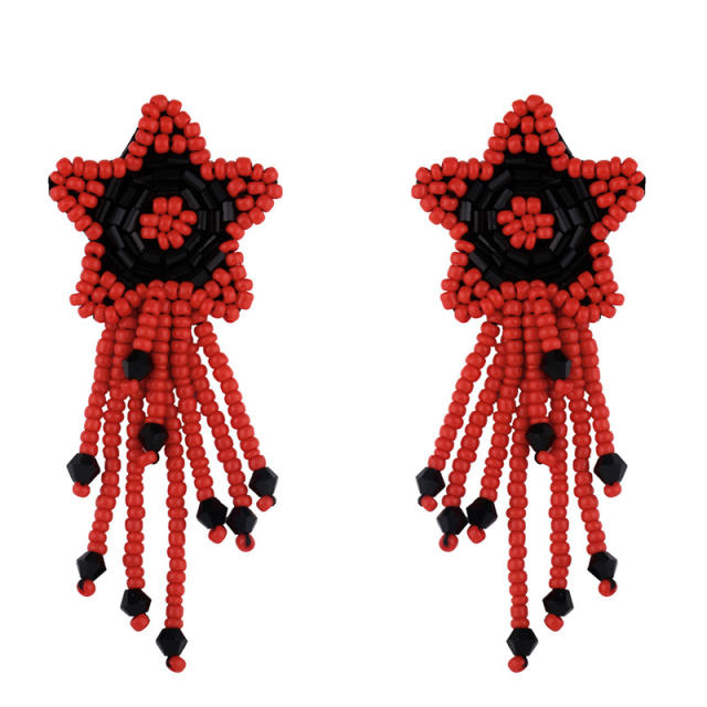Fashion five-pointed star seed bead woven tassel earrings