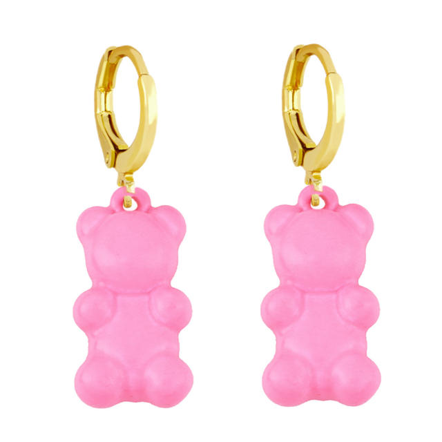 Cartoon bear candy color huggie earrings