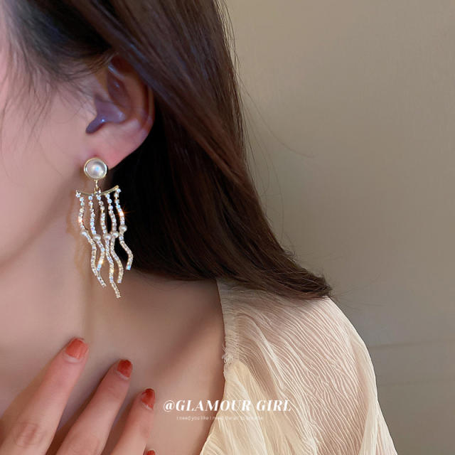 Diamond tassel dangle earrings