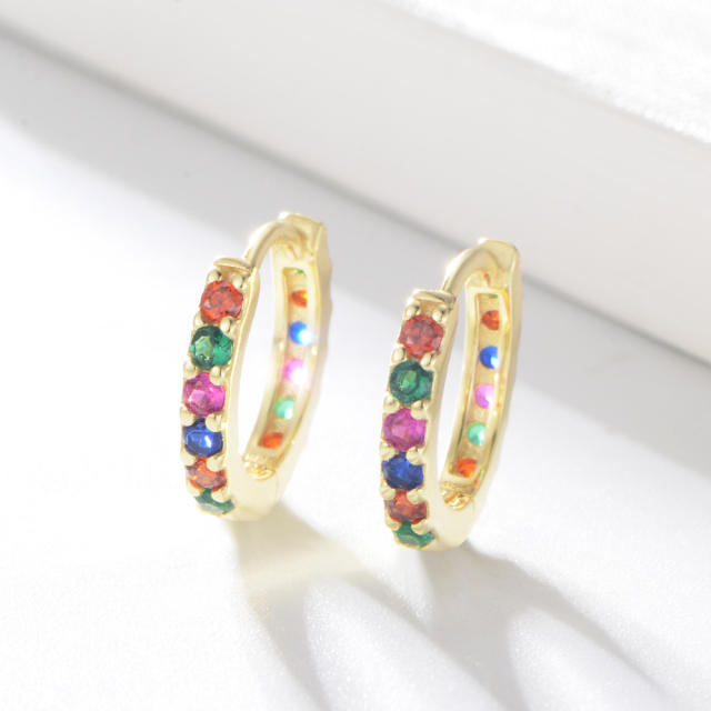 S925 rainbow CZ huggie earrings