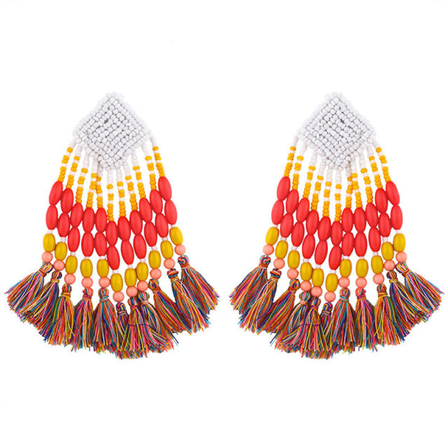 Fashion bohemian seed bead tassel earrings