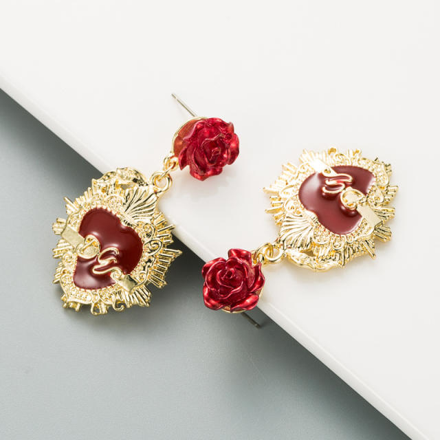 Alloy rose Baroque dangling earrings