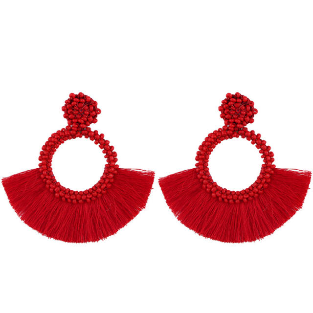 Fashion bohemian seed bead fan tassel earrings