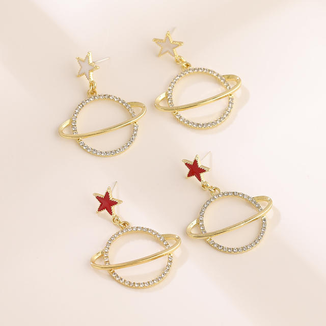 Star planet rhinestone earrings