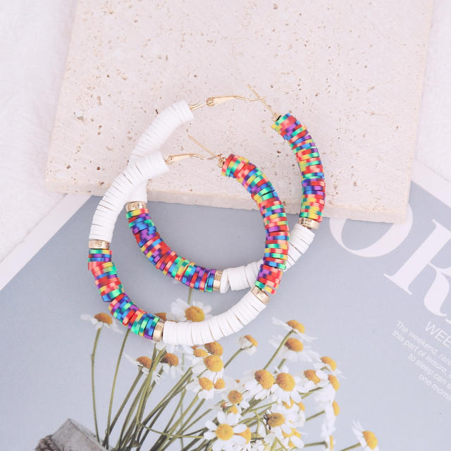 Boho heishi beads hoop earrings