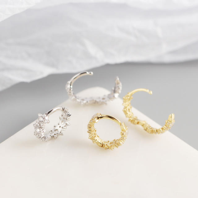 S925 star diamond huggie earrings