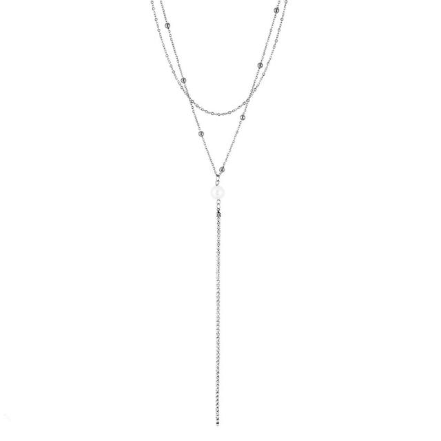 Dainty pearl stainless steel necklace lariet necklace