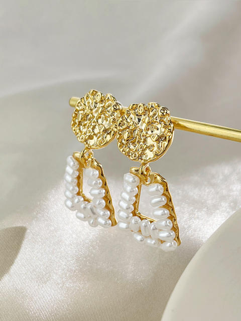 14KG Faux pearl elegant dangle earrings