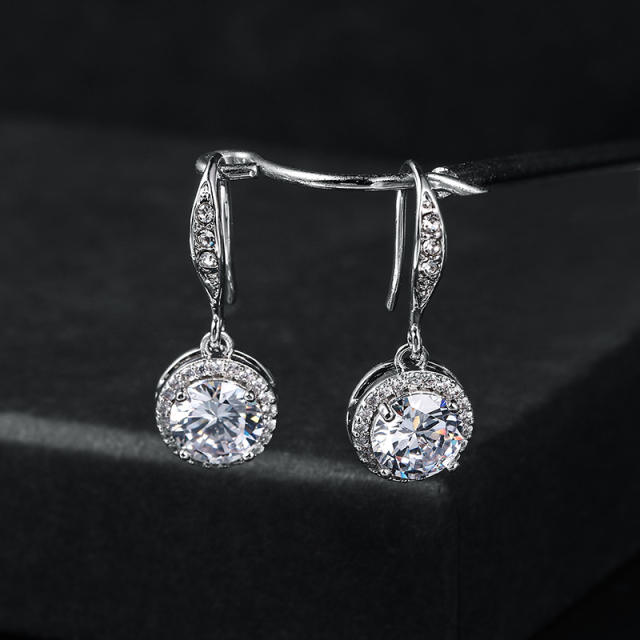 Chic round CZ bridal drop earrings