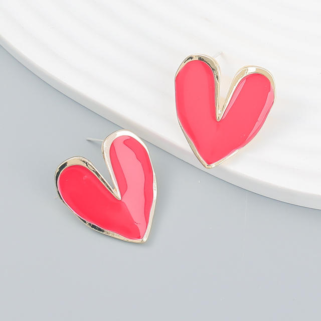 Colored heart enamel ear studs