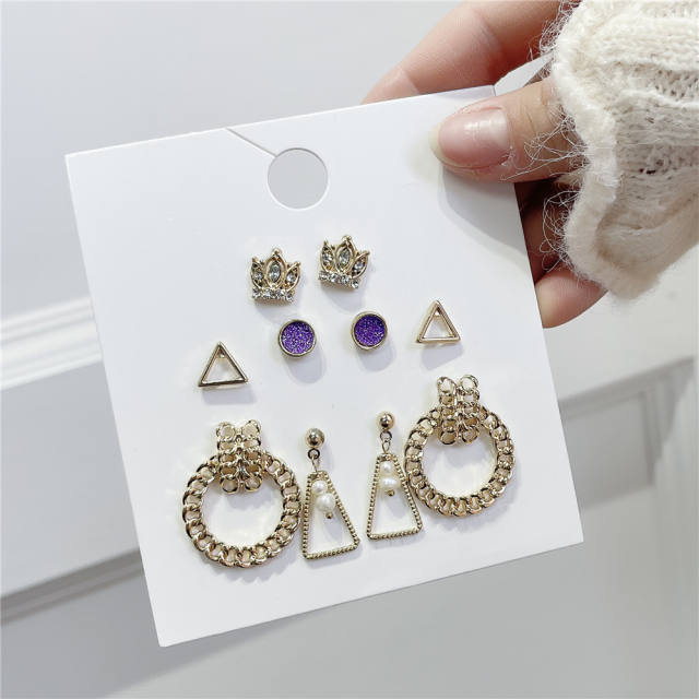 5pair geometry ring earrings set