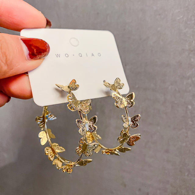 925 sterling silver needle gold color butterfly hoop earrings
