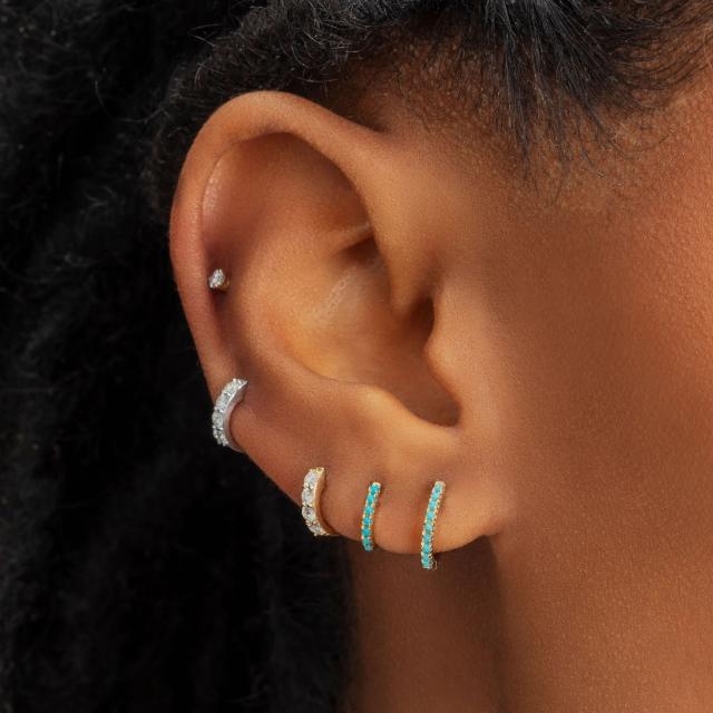 Blue color beaded huggie earrings
