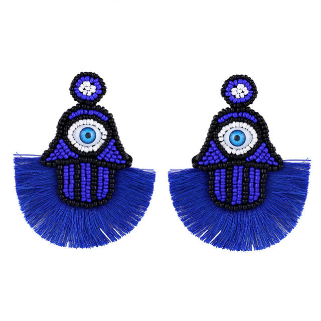 Fashion hand-woven palm eyes seed bead tassel earrings
