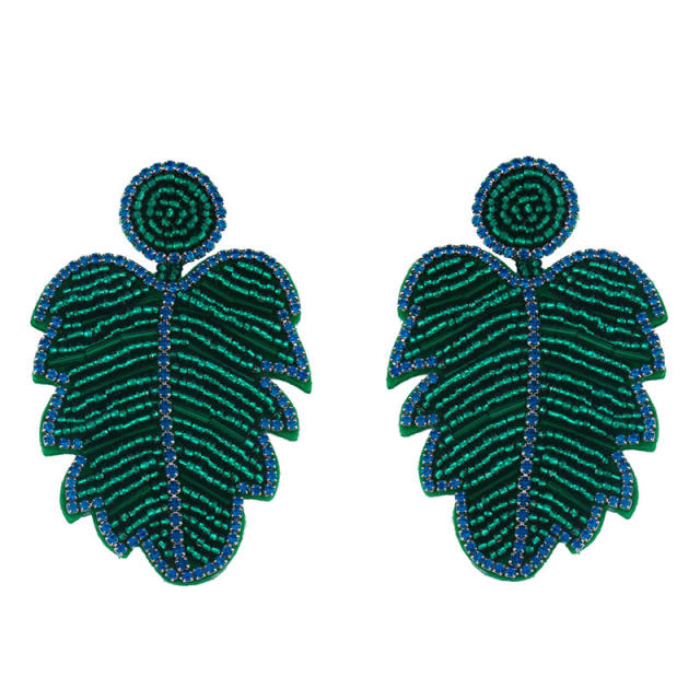 Creative bohemian leaf diamond seed bead earrings