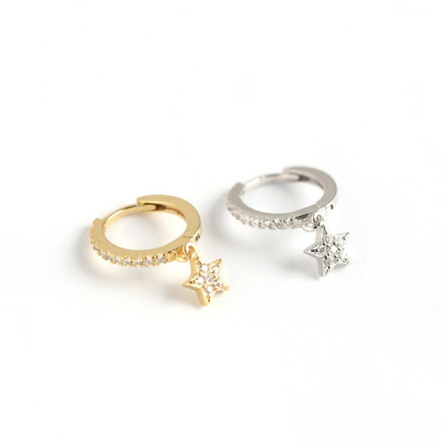 S925 star diamond drop huggie earrings