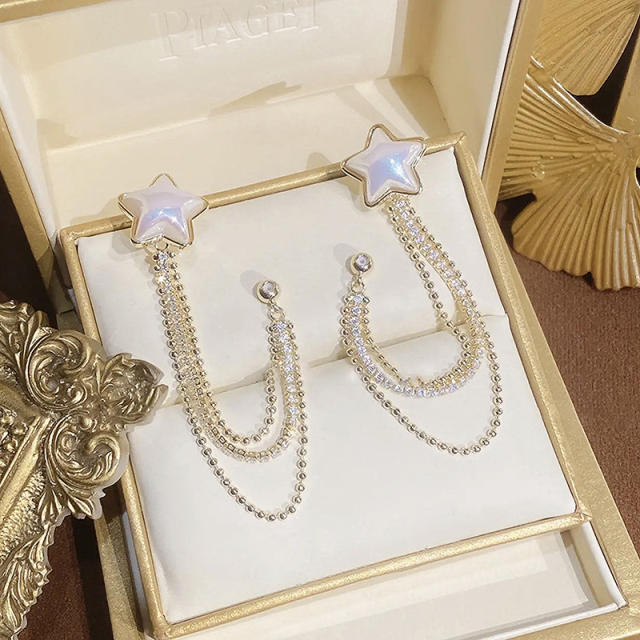 S925 sterling silver needle star tassel earrings