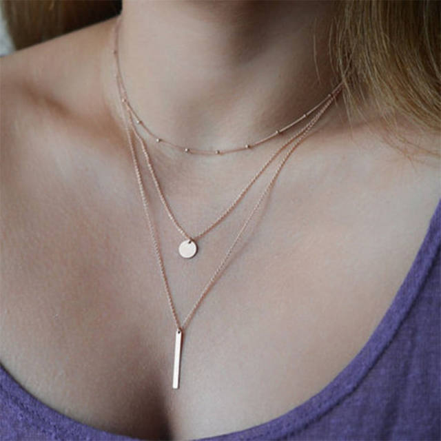 Concise three layer dainty stainless steel necklace